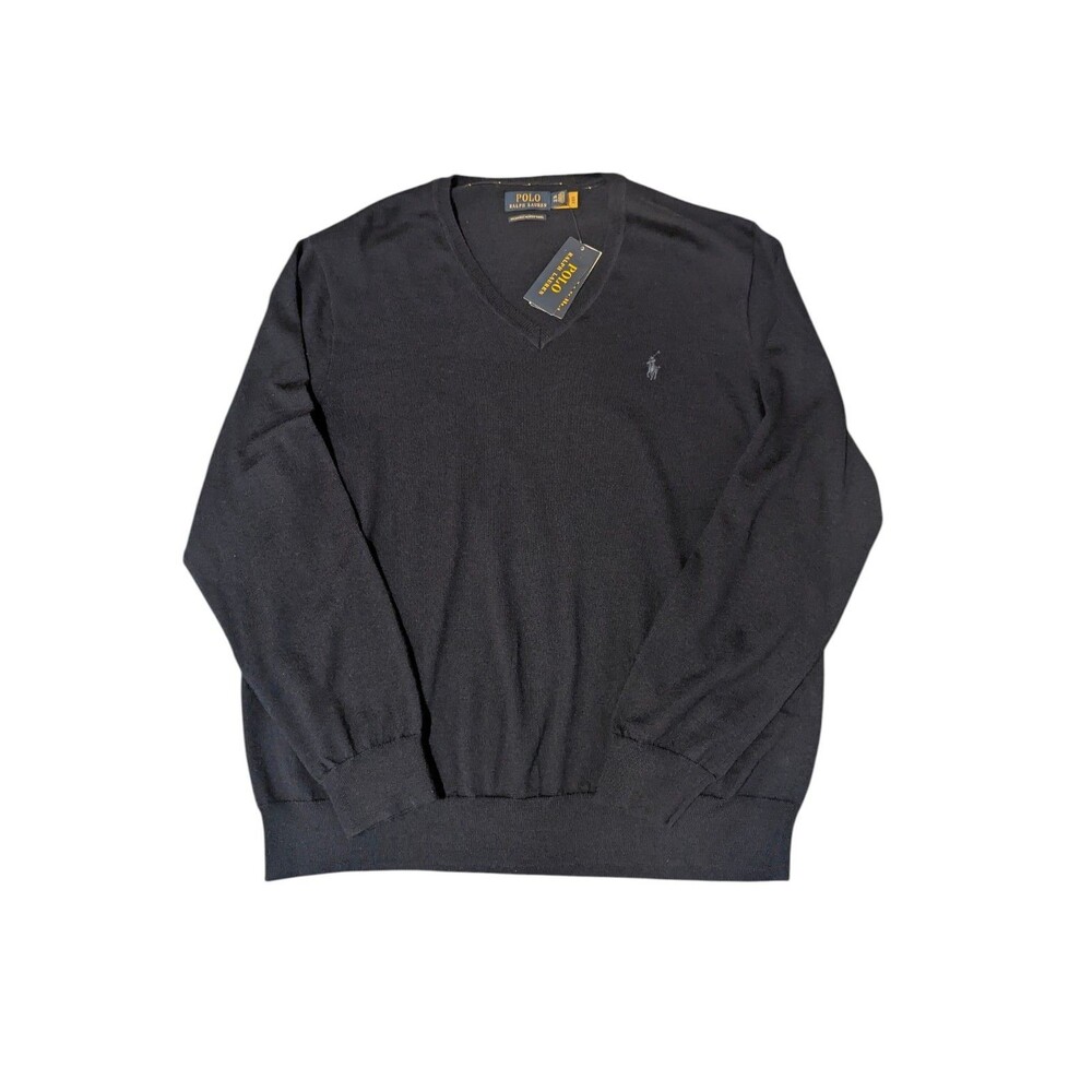 Polo Ralph Lauren Washable Merino Wool Men's Solid V-Neck Sweater  XXL Blue